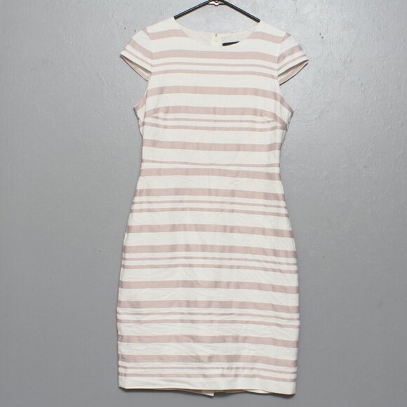 J crew white pink striped cap sleeve sheath dress - Picture 1 of 11